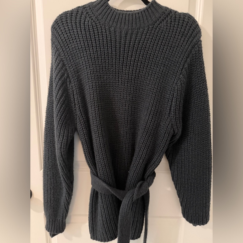 Zara Chunky Belted Knit Sweater - Charcoal